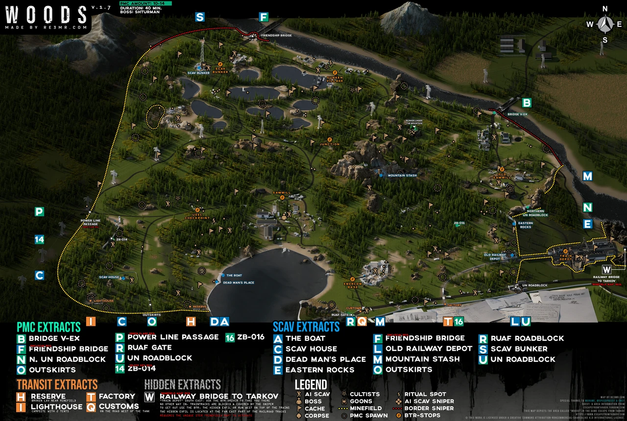 Illustrated overview map of Woods