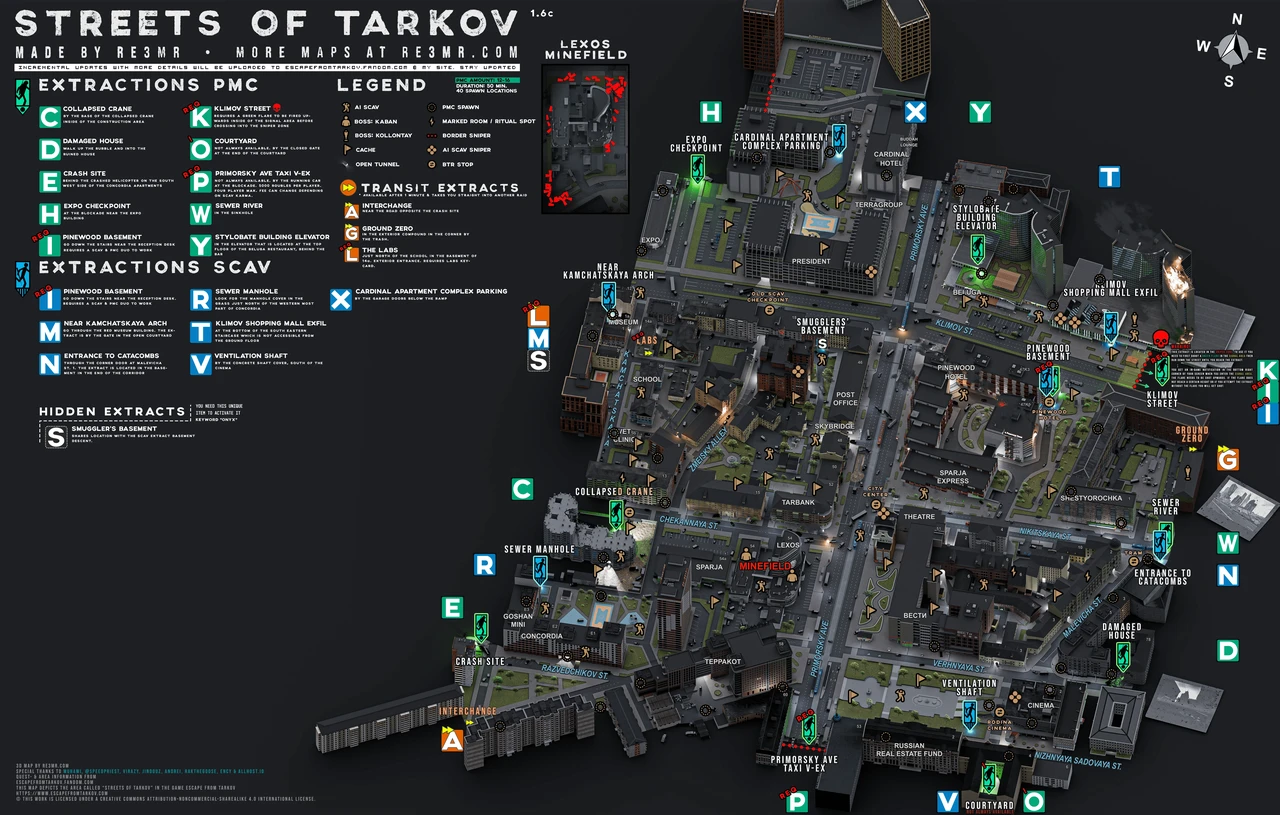 Illustrated overview map of Streets of Tarkov